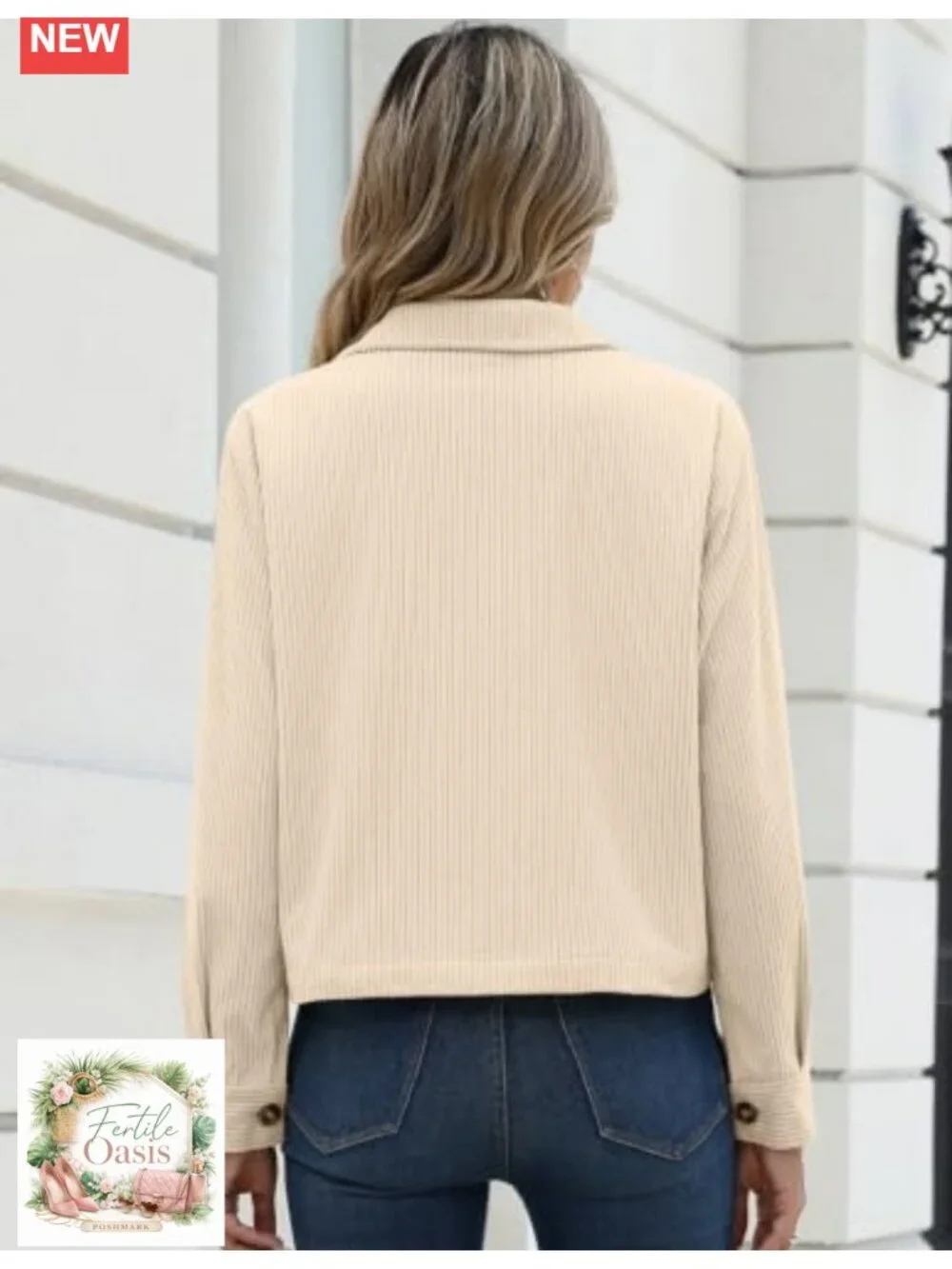 Cropped Corduroy Button Down Shacket Long Sleeve Flap Pockets